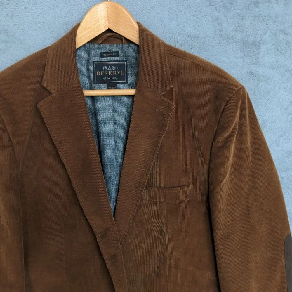 Jos A Bank Reserve Tailored Fit Corduroy Blazer Sz L Brown Elbow Patch Academia